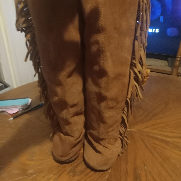 Xhilaration Leather Knee High Fringe Boots - Picture 4 of 6